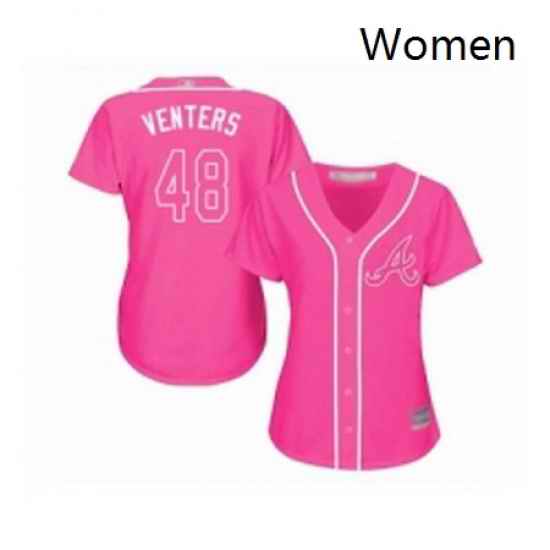 Womens Atlanta Braves 48 Jonny Venters Replica Pink Fashion Cool Base Baseball Jersey